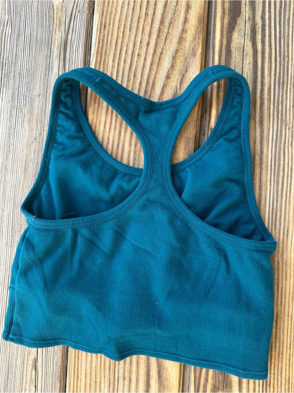 Fabletics Teal Ribbed Twist-Front Racerback Crop Top - Picture 2 of 3